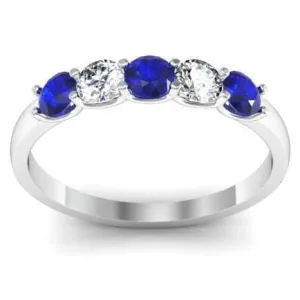 0.50cttw U Prong Blue Sapphire and Diamond Five Stone Band