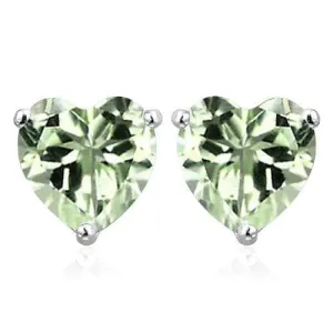 10K Solid White Gold Heart shape 6MM GREEN AMETHYST Earring Studs