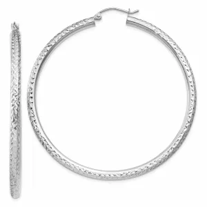 10k White Gold 3MM Polished Round Hoop Earrings