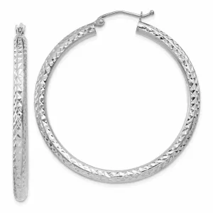 10k White Gold D.C 3MM Polished Round Hoop Earring