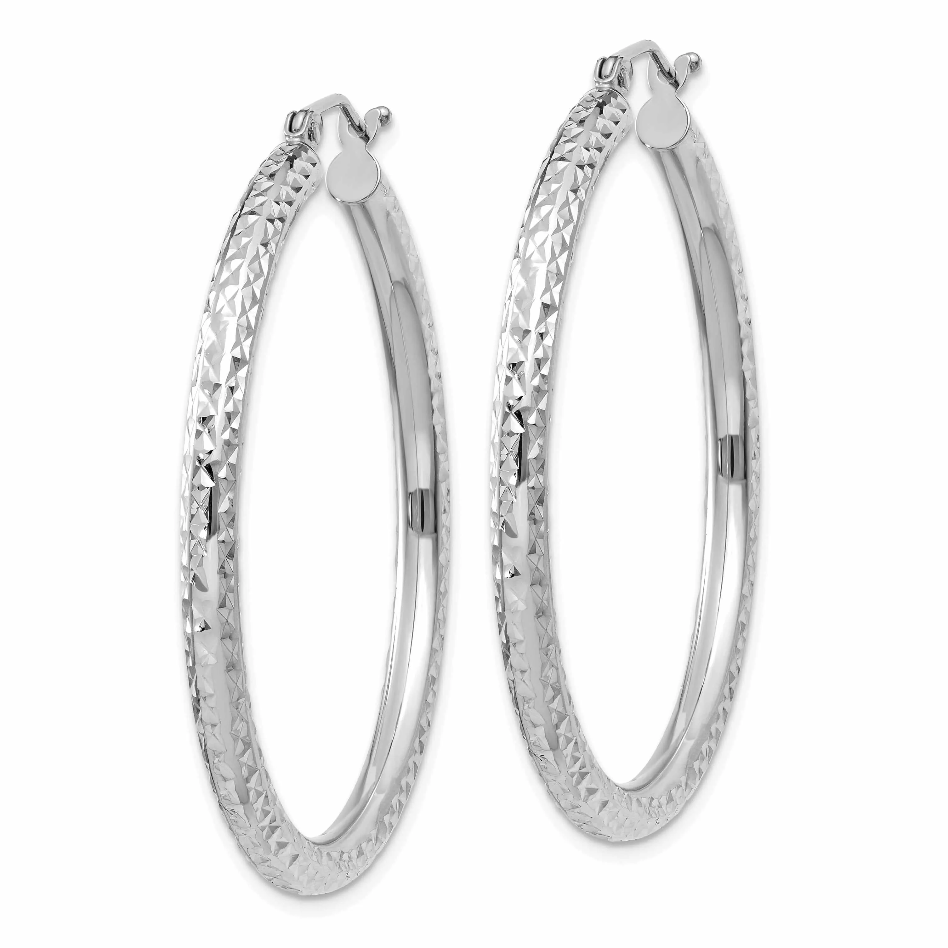 10k White Gold D.C 3MM Polished Round Hoop Earring