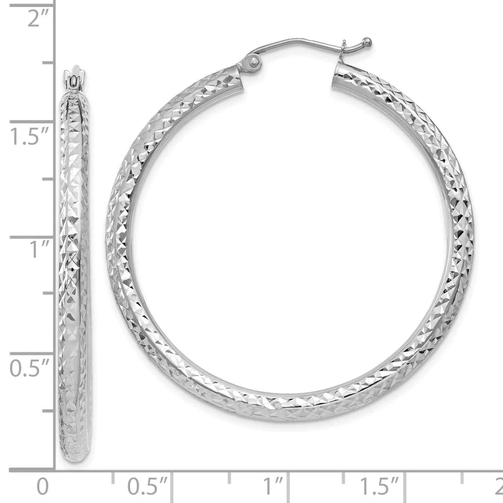 10k White Gold D.C 3MM Polished Round Hoop Earring