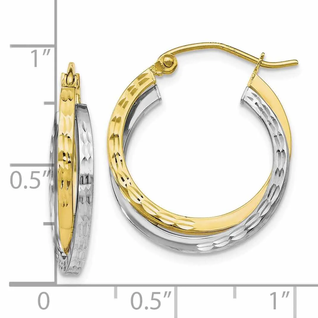 10kt Two Tone Gold Textur Hinged Hoop Earrings