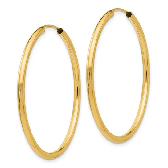 14k Gold 2 mm Wide Round Endless 40 mm Hoop Earrings