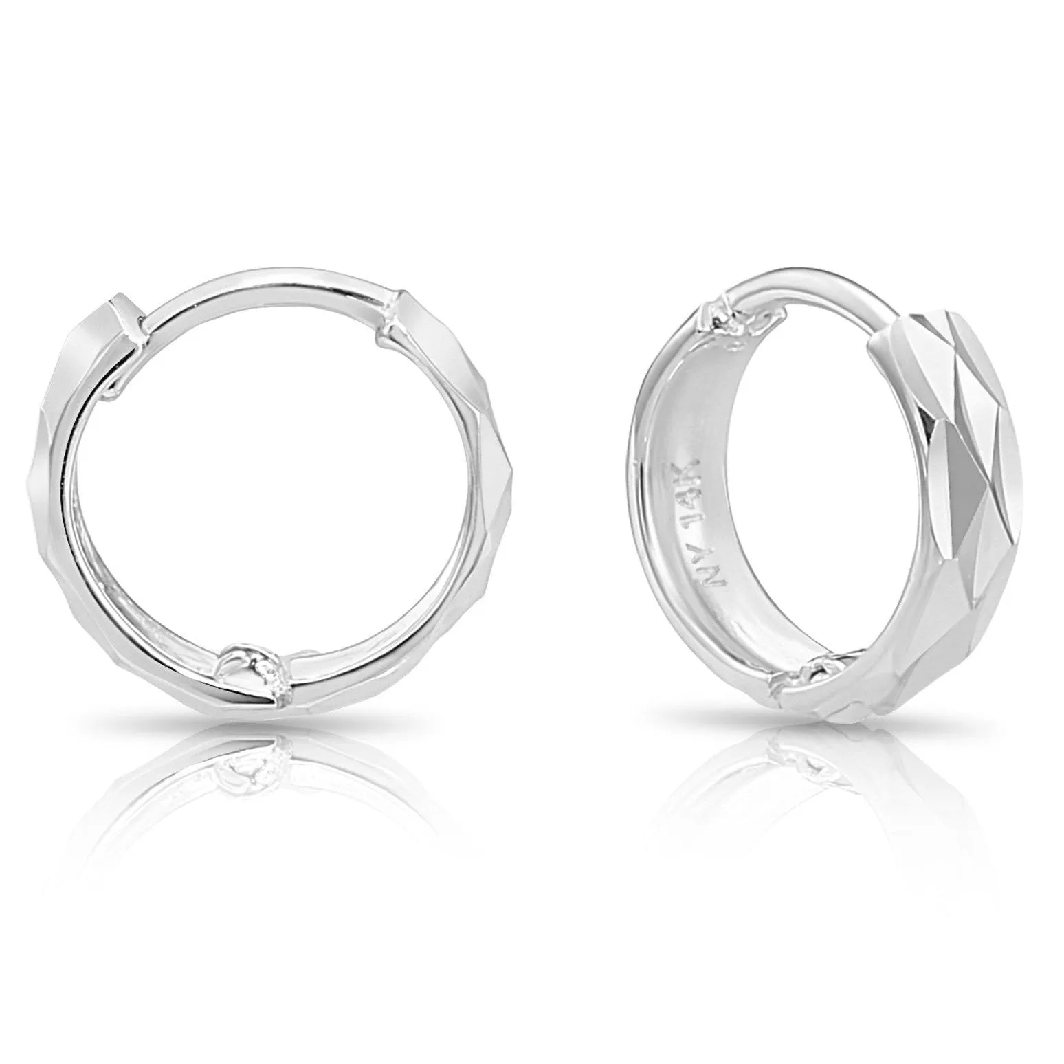 14K Gold Tiny Hand Engraved Huggies Hoop Earrings, 10mm