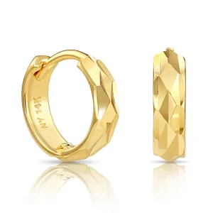 14K Gold Tiny Hand Engraved Huggies Hoop Earrings, 10mm