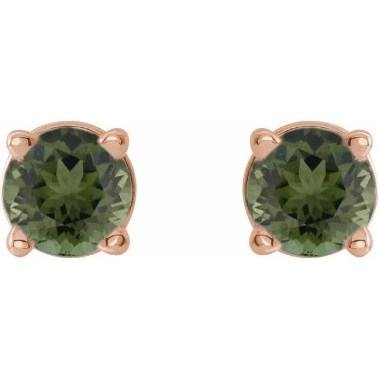 14K Rose 3 mm Natural Green Tourmaline Stud Earrings