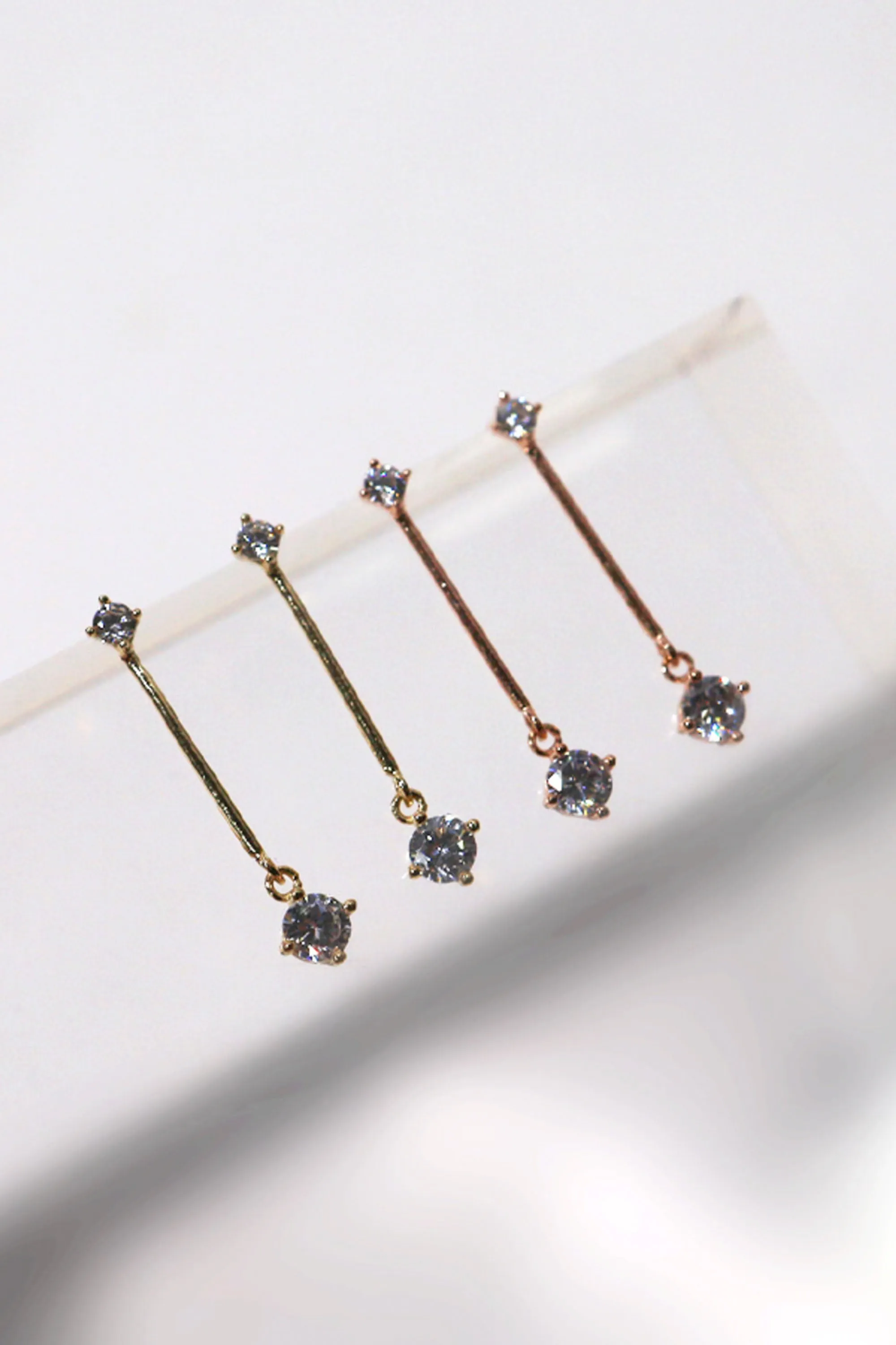 14k Solid Gold CZ Stud Bar Dangle Stud Earring