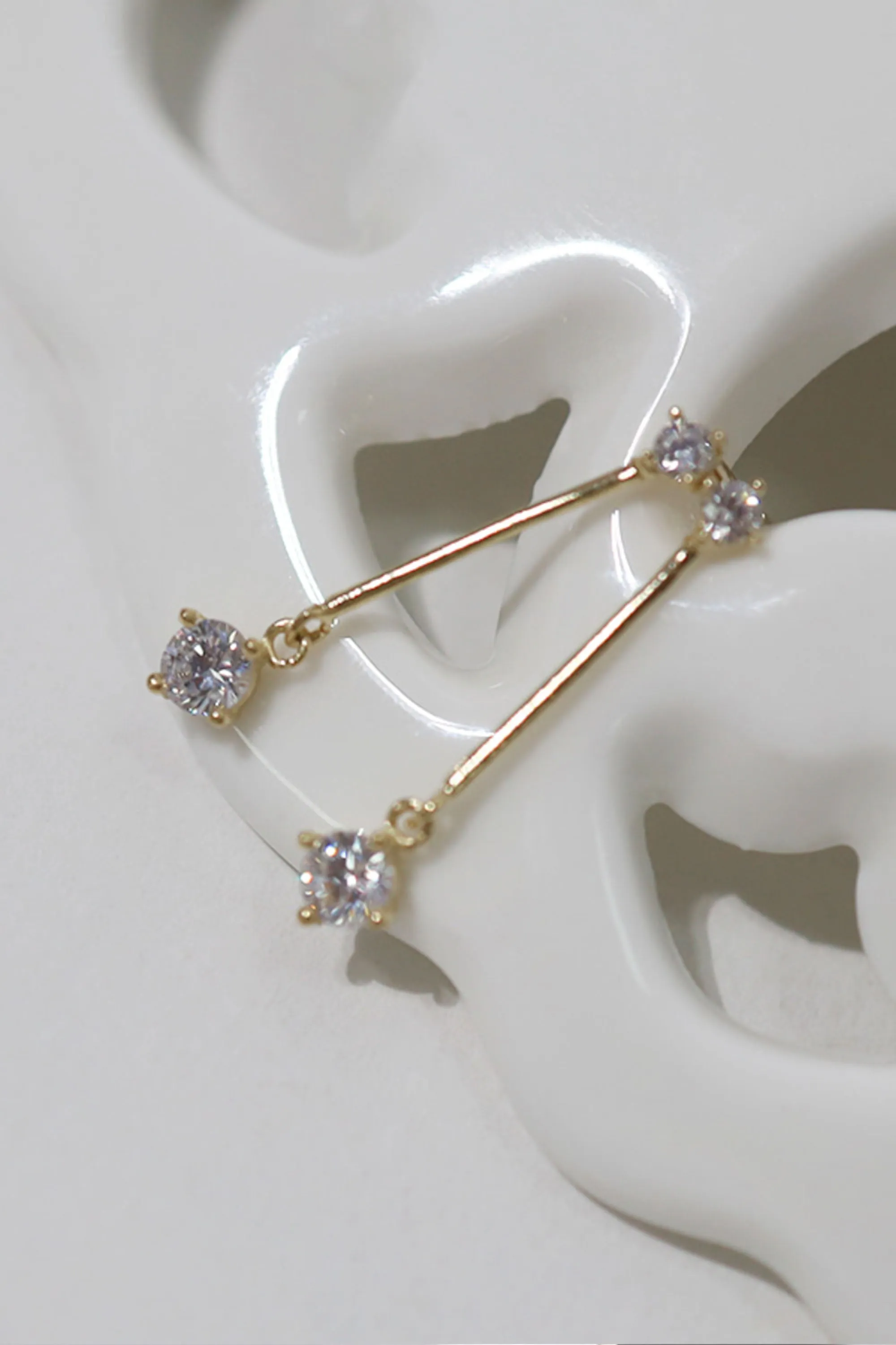 14k Solid Gold CZ Stud Bar Dangle Stud Earring