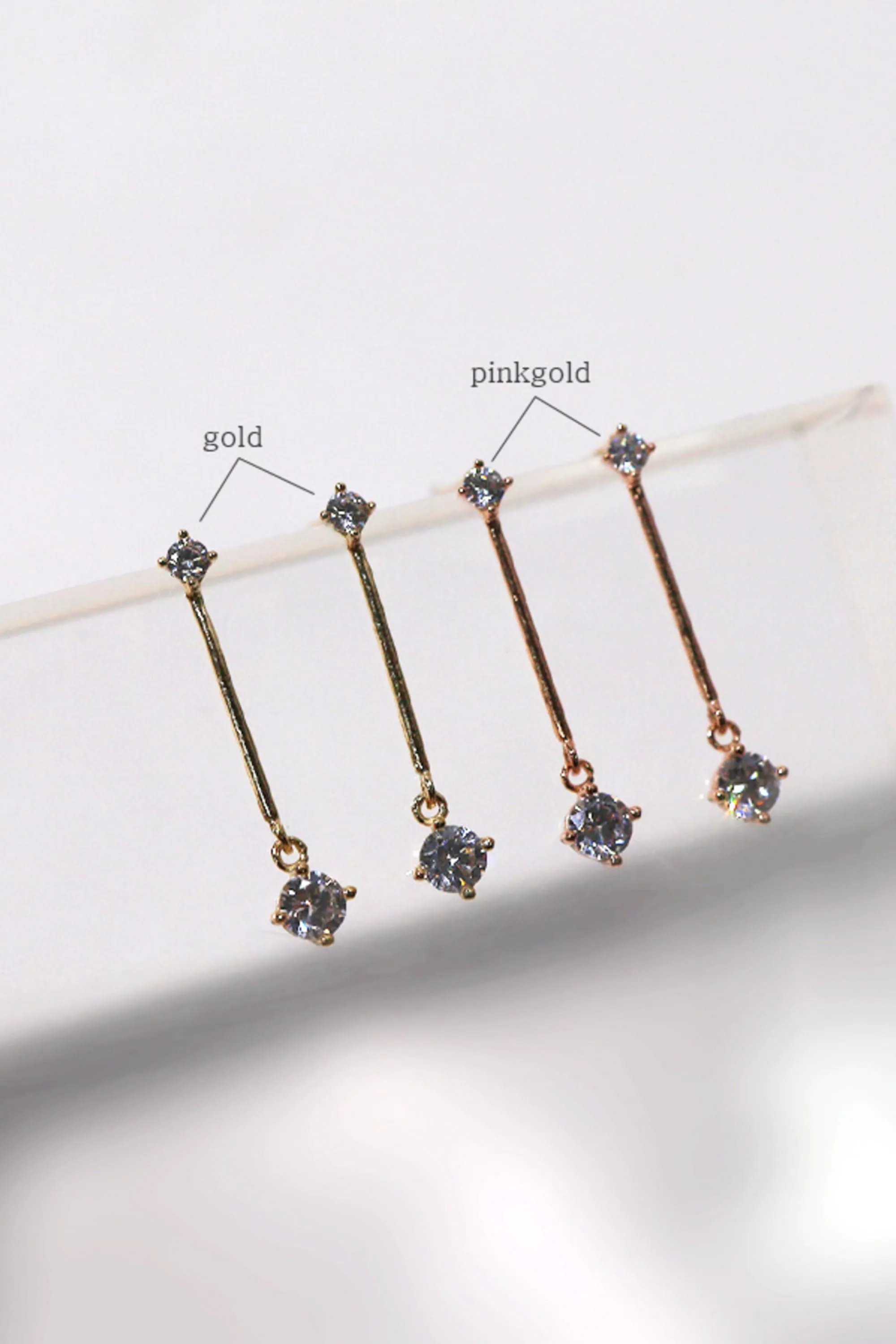 14k Solid Gold CZ Stud Bar Dangle Stud Earring