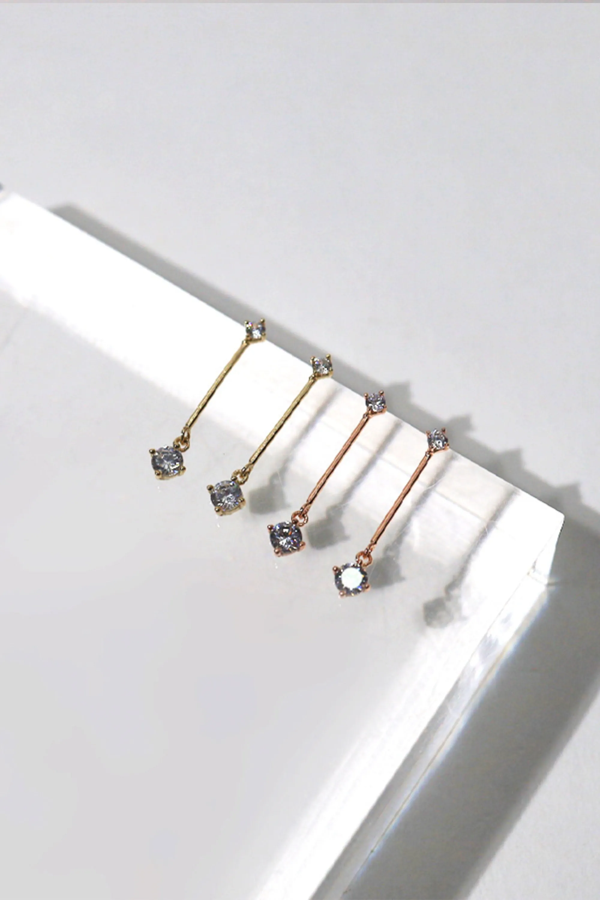 14k Solid Gold CZ Stud Bar Dangle Stud Earring