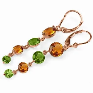 14K Solid Rose Gold Chandelier Citrine & Peridot Earrings