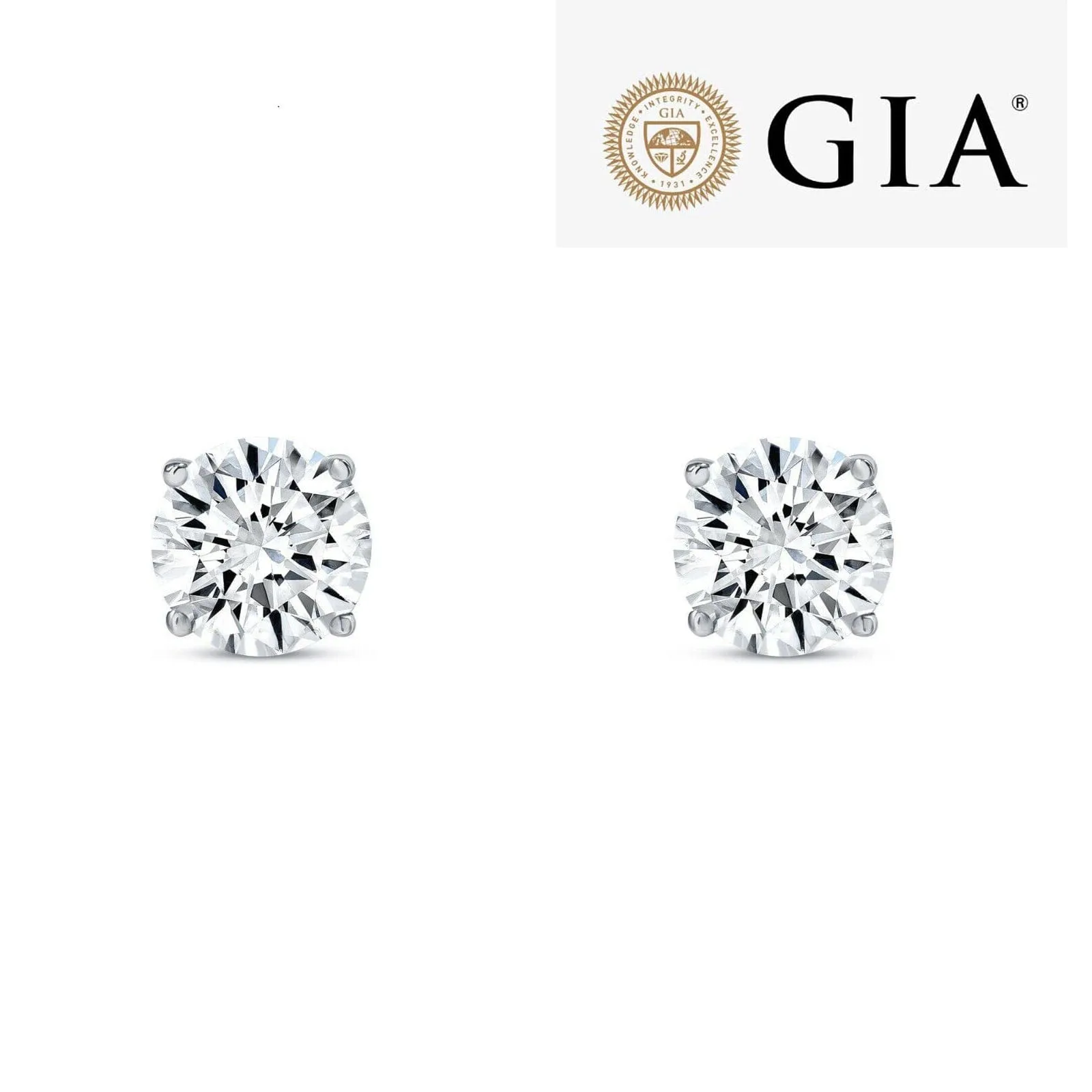 14K Solid White Gold 2.00ct Lab-Grown Round IGI Certified Diamond Stud Earrings