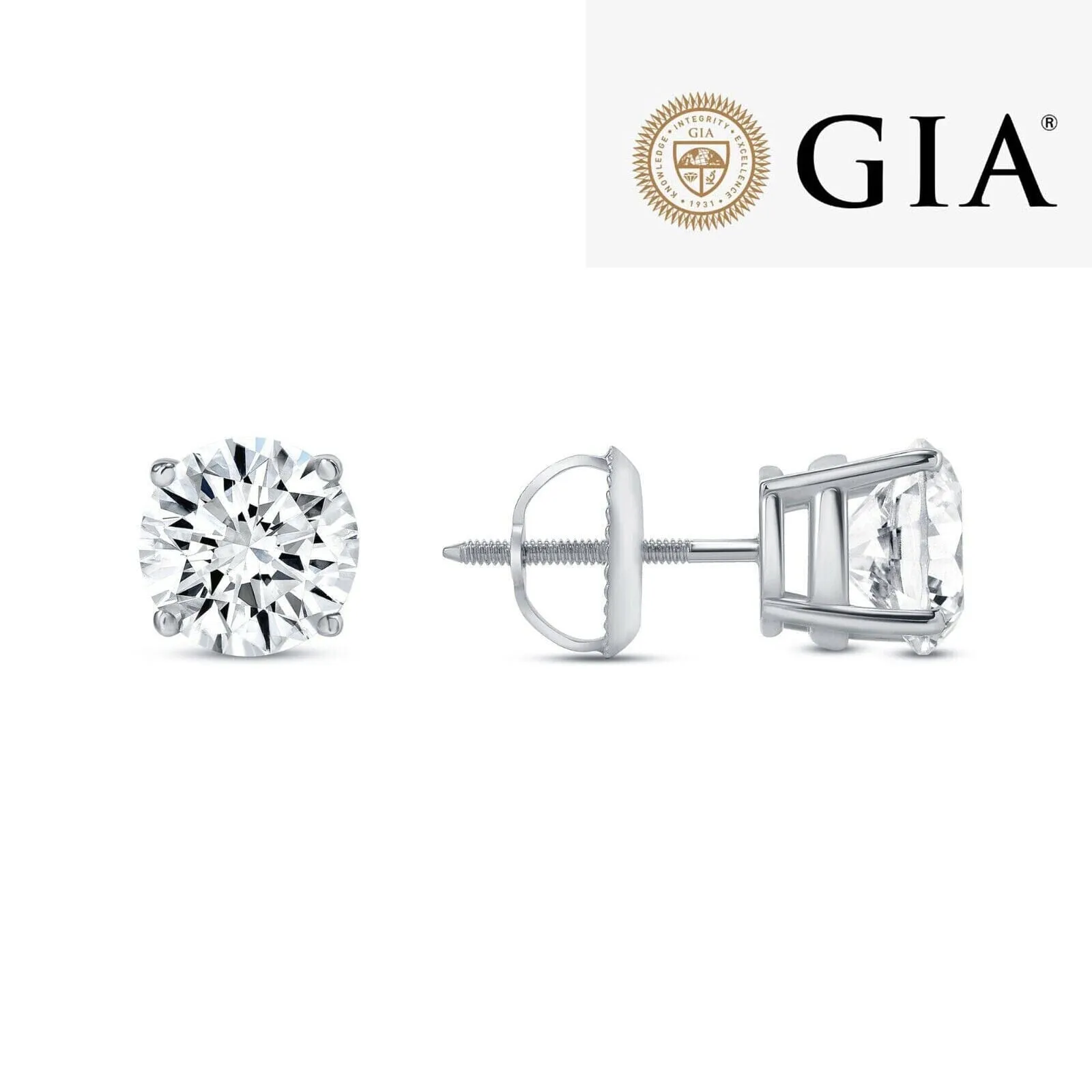 14K Solid White Gold 2.00ct Lab-Grown Round IGI Certified Diamond Stud Earrings