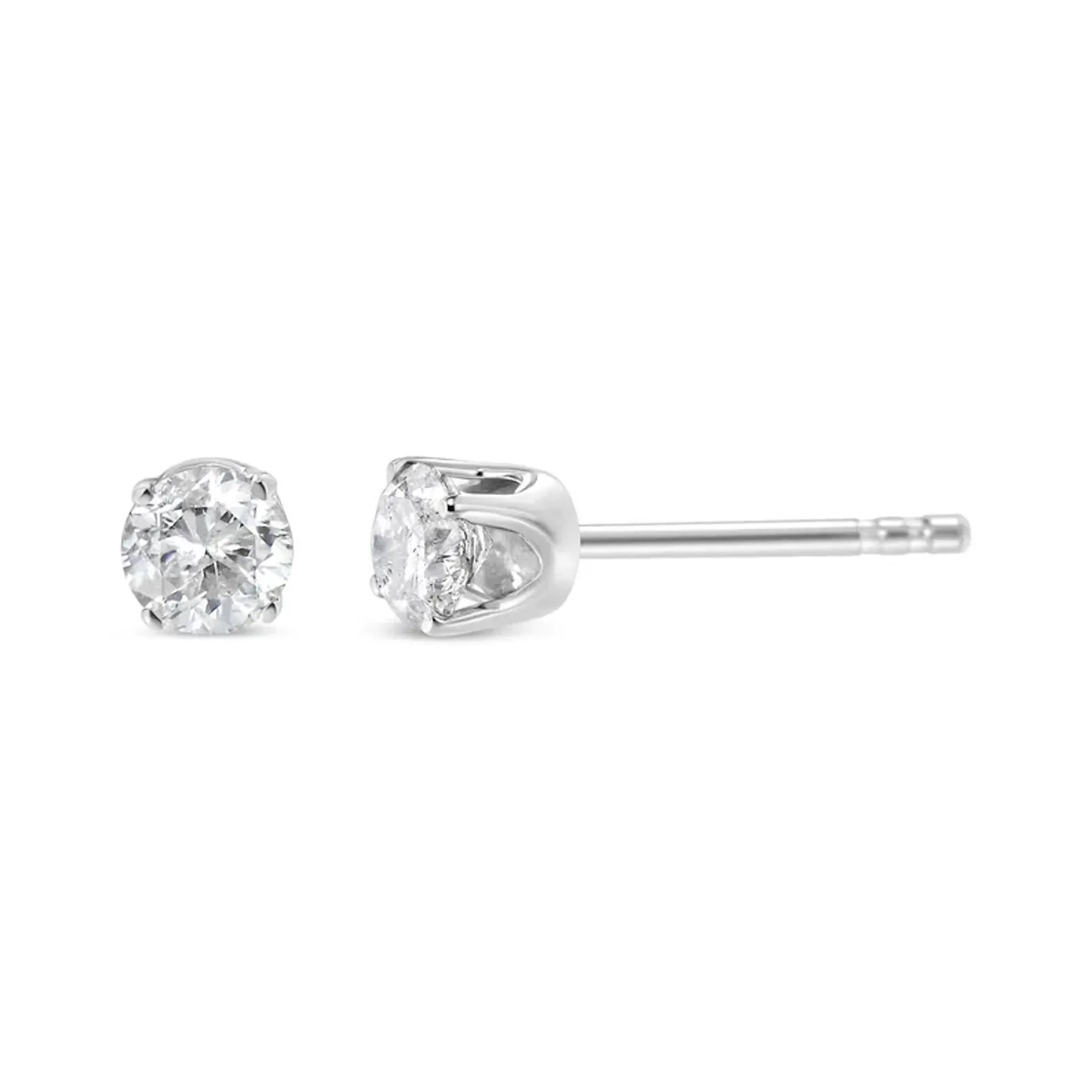 14K White Gold 1/2 Cttw Round Brilliant-Cut Near Colorless Near Colorless Diamond Classic 4-Prong Stud Earrings (J-K Color, I1-I2 Clarity)