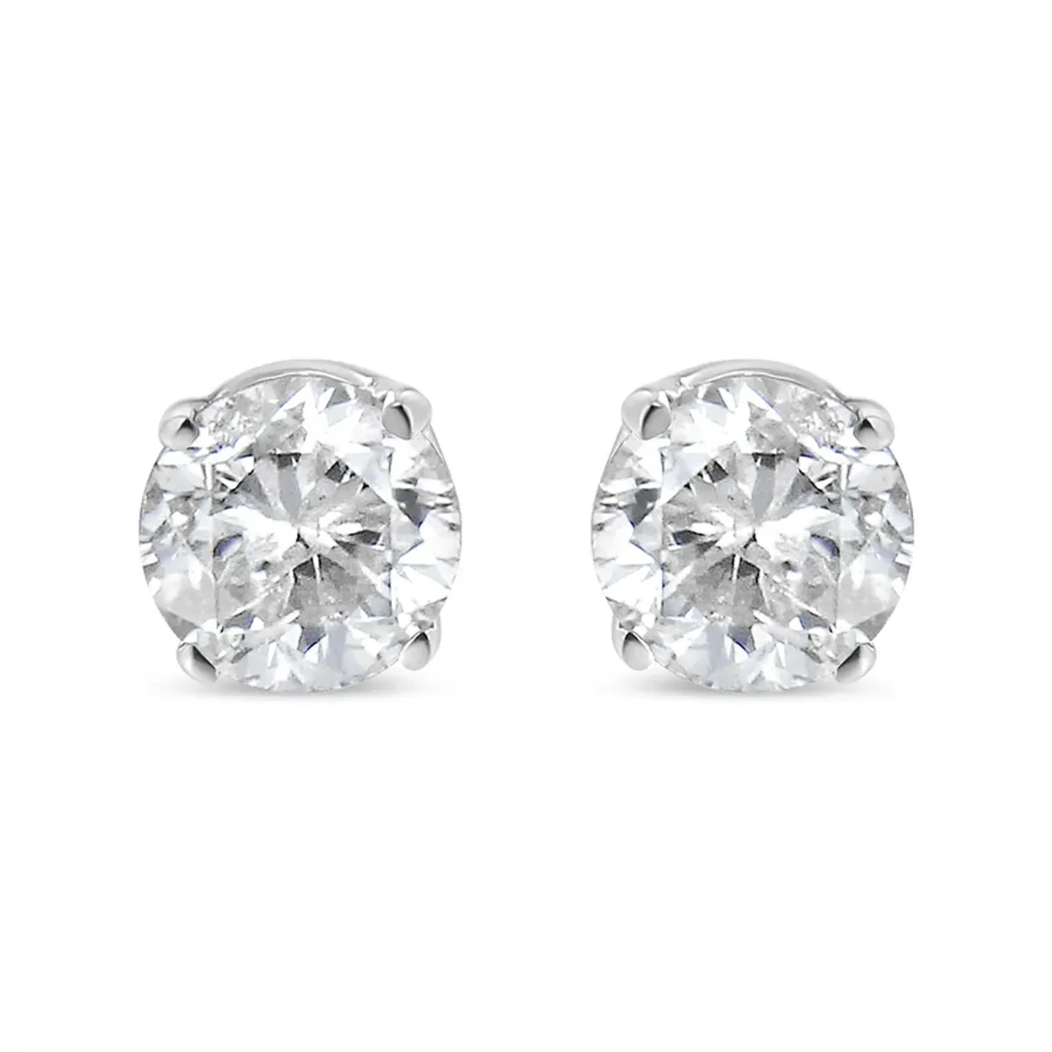 14K White Gold 1/2 Cttw Round Brilliant-Cut Near Colorless Near Colorless Diamond Classic 4-Prong Stud Earrings (J-K Color, I1-I2 Clarity)