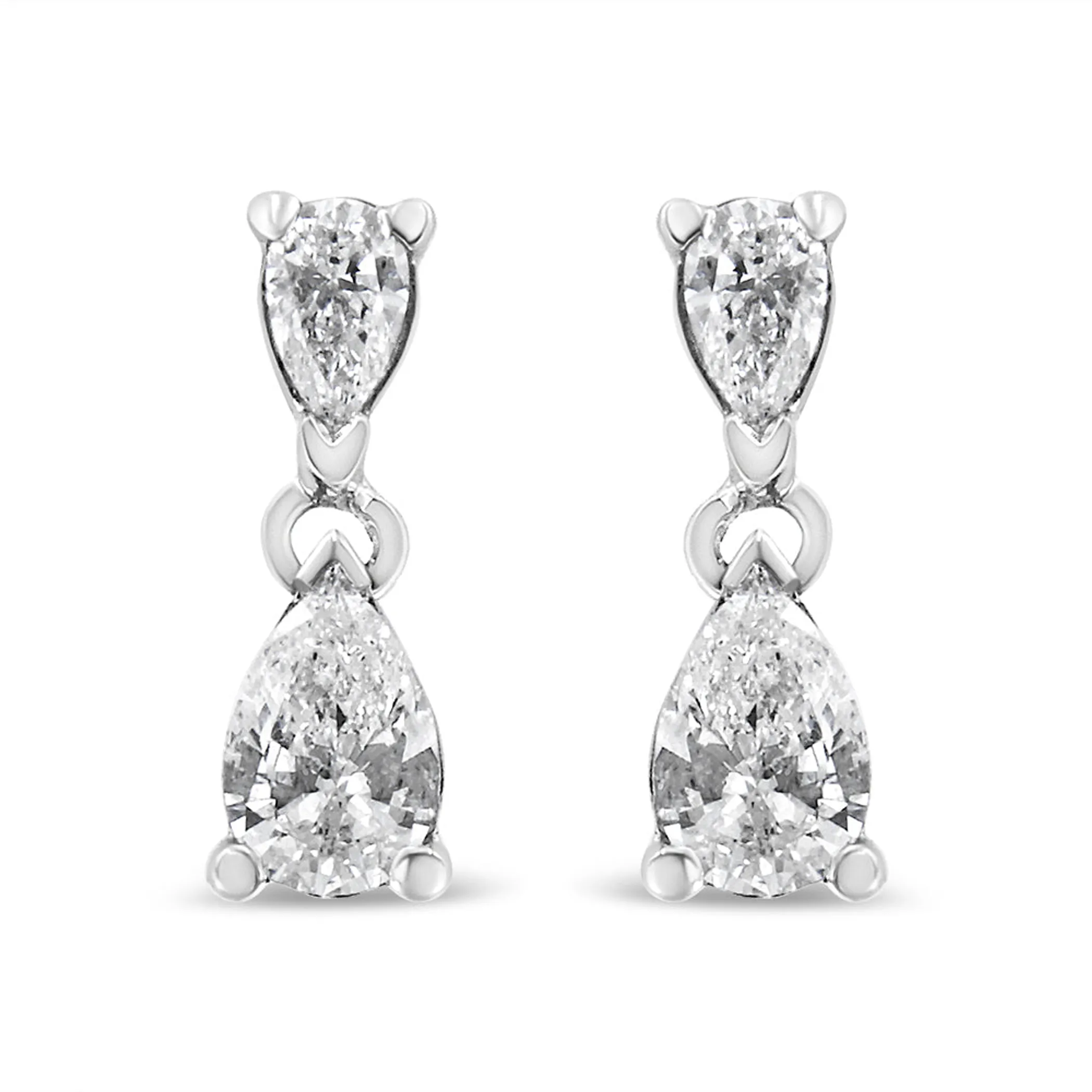 14K White Gold Pear Shape Lab Grown Diamond Dangle Stud Earrings (G-H Color, VS2-SI1 Clarity)