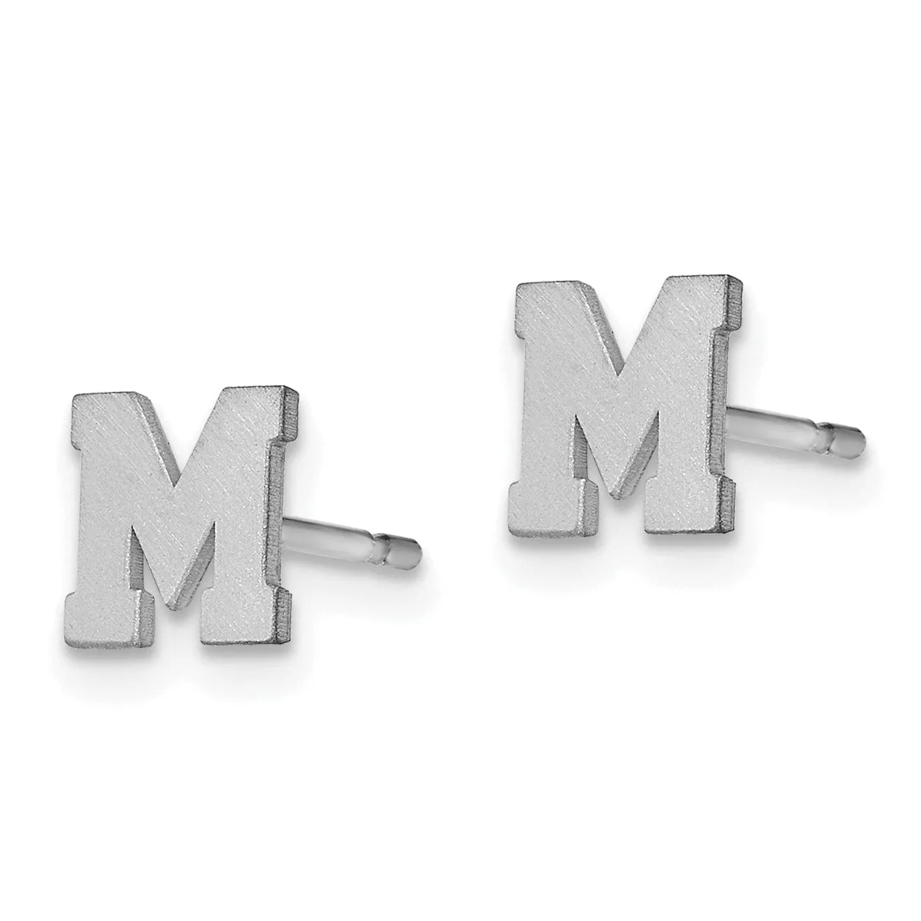 14K White Gold Script Satin Brushed Finish Letter M Initial Earrings