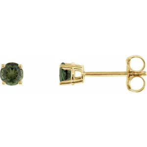 14K Yellow 3 mm Natural Green Tourmaline Stud Earrings