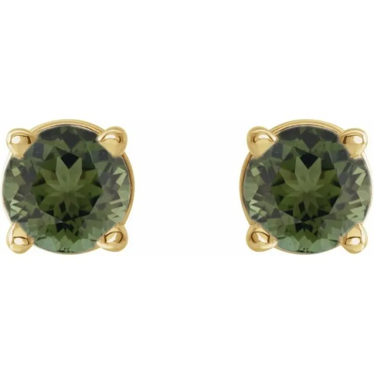 14K Yellow 3 mm Natural Green Tourmaline Stud Earrings