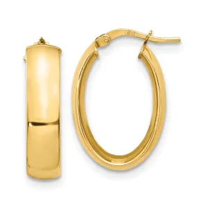 14k Yellow Gold High Polished Oval Hoop Earring