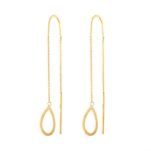 14KT GOLD PLAIN OPEN TEARDROP THREADER EARRING