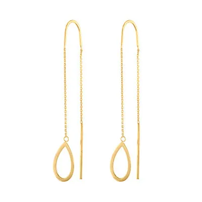 14KT GOLD PLAIN OPEN TEARDROP THREADER EARRING