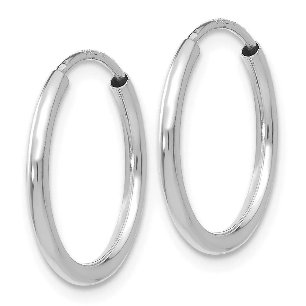 1.5mm, 14k White Gold Endless Hoop Earrings, 16mm (5/8 Inch)