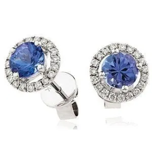 18ct WHITE GOLD Tanzanite and Diamond 1.35ct Open Halo Earrings Women's 8mm GIFT Box