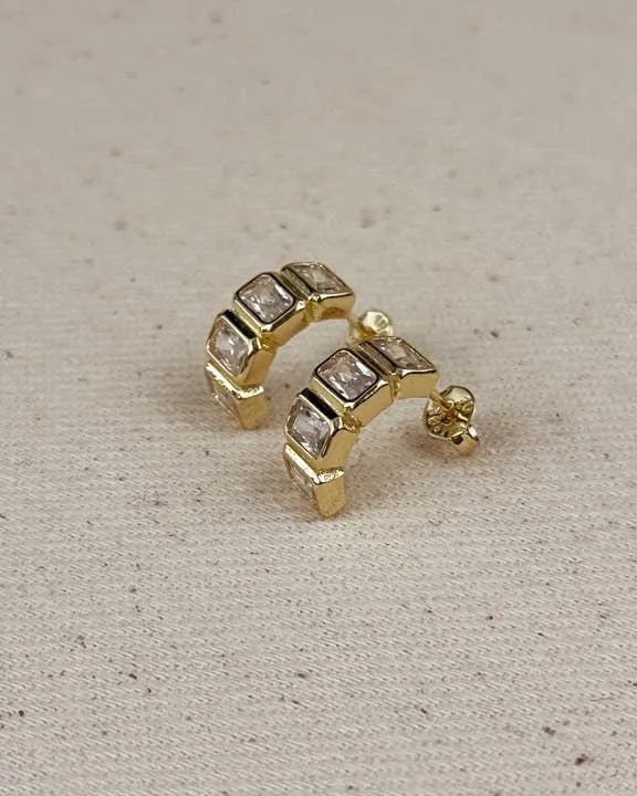 18k Gold Filled Chunky Cz Curve Earrings