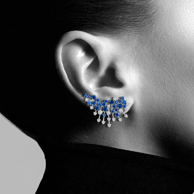 18k Luminus White Gold Earring With 1.51 Cts Vs-Gh And Black Diamonds  And Sapphire