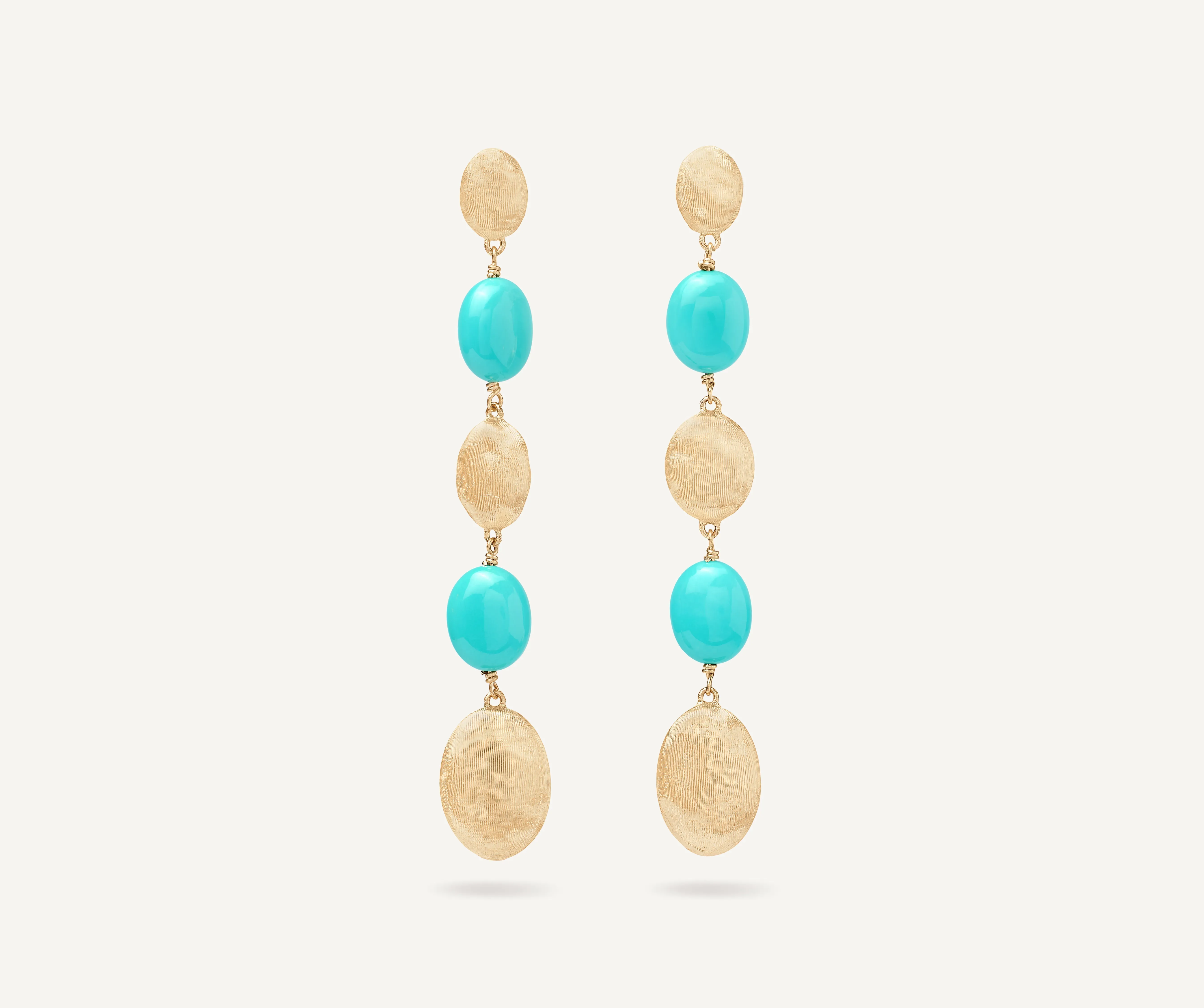 18K Yellow Gold Long Drop Earrings with Turquoise