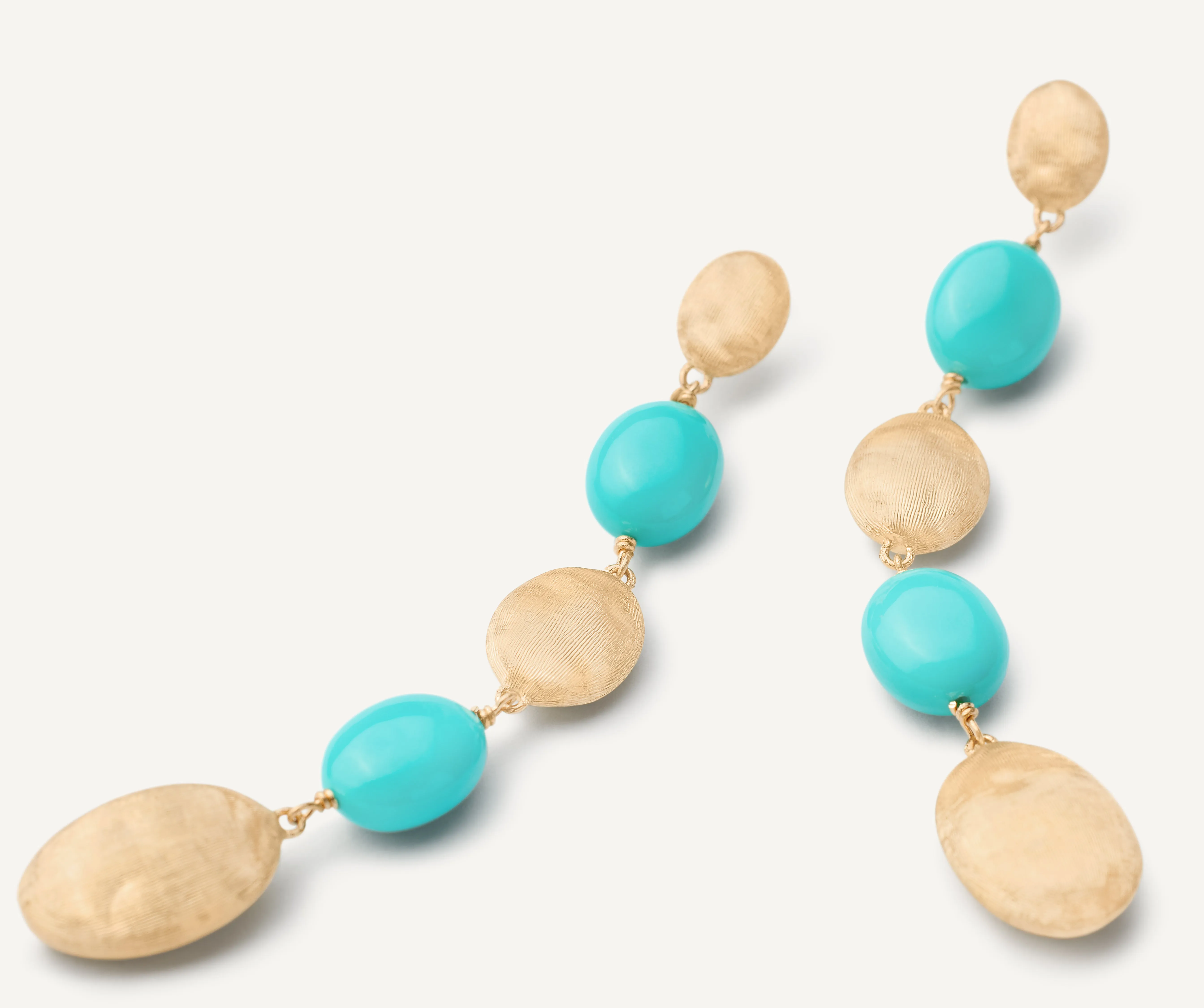 18K Yellow Gold Long Drop Earrings with Turquoise