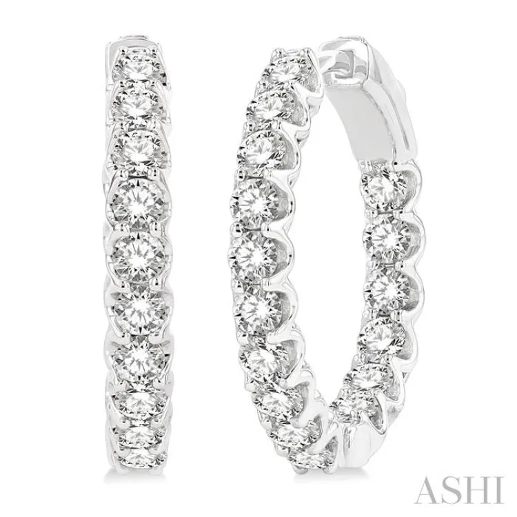 2 Ctw Inside-Out Round Cut Diamond Hoop Earrings in 14K White Gold