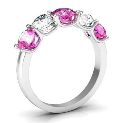 2.00cttw U Prong Pink Sapphire and Diamond Five Stone Band