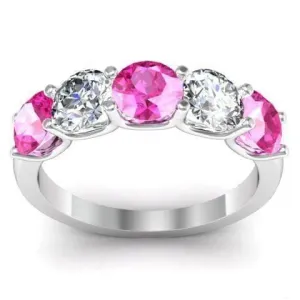 2.00cttw U Prong Pink Sapphire and Diamond Five Stone Band