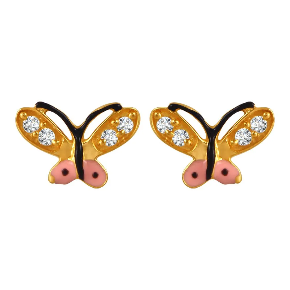 22k Gold Earrings With Stone-embedded Butterflies