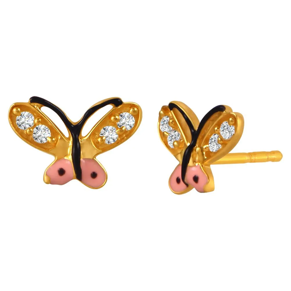 22k Gold Earrings With Stone-embedded Butterflies