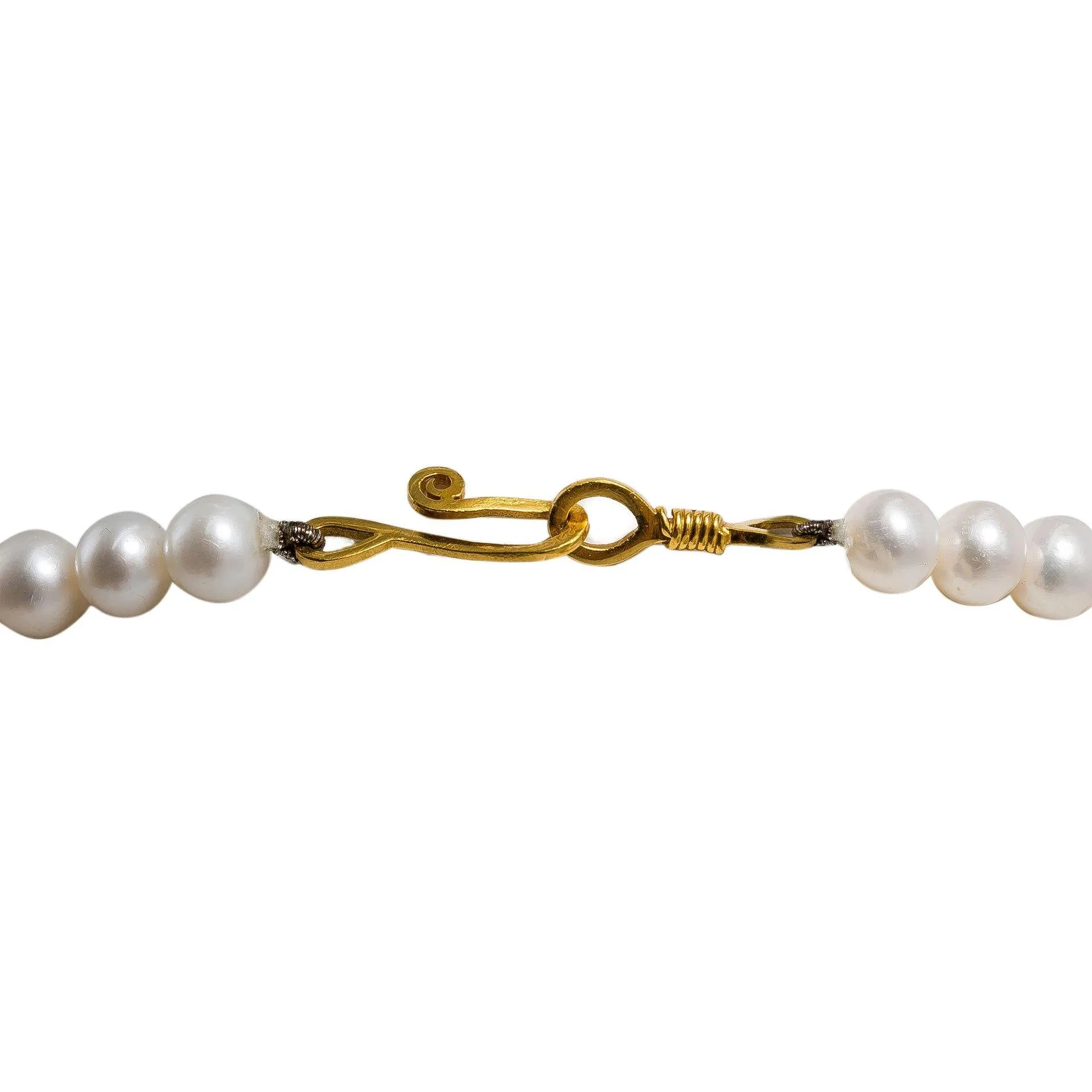 22K Yellow Gold Pearl Necklace & Earrings Set W/ Pearls, CZ Gems & Round Eyelet Accents