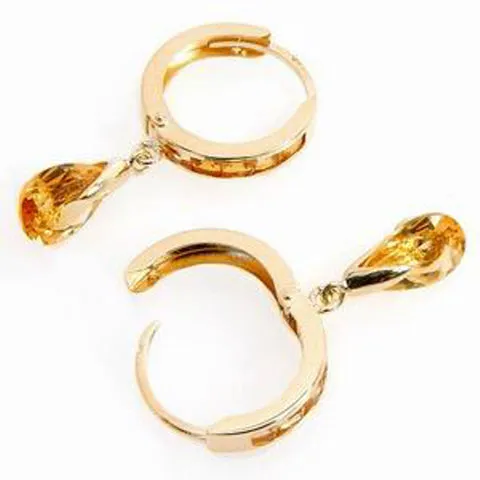 3.3 Carat 14K Solid Yellow Gold Hoops Earrings Dangling Citrine