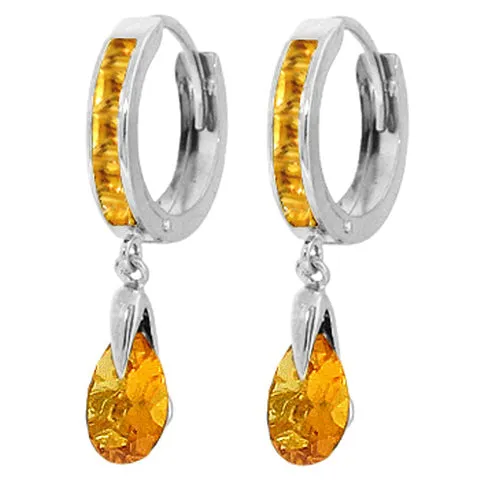 3.3 Carat 14K Solid Yellow Gold Hoops Earrings Dangling Citrine