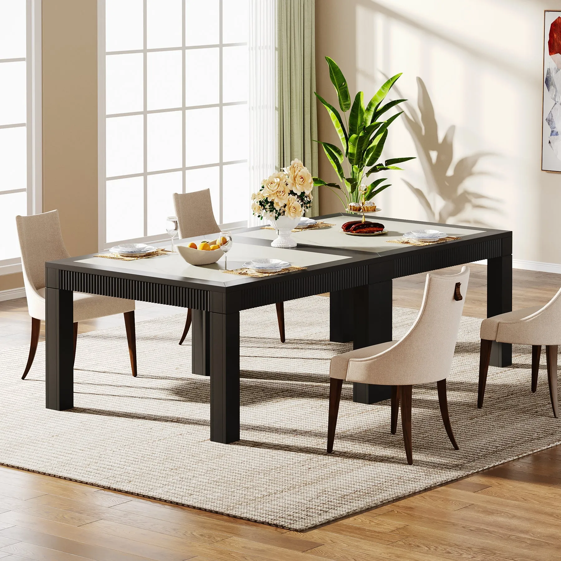 47" Square Dining Table, Faux Marble Kitchen Table for 4 People