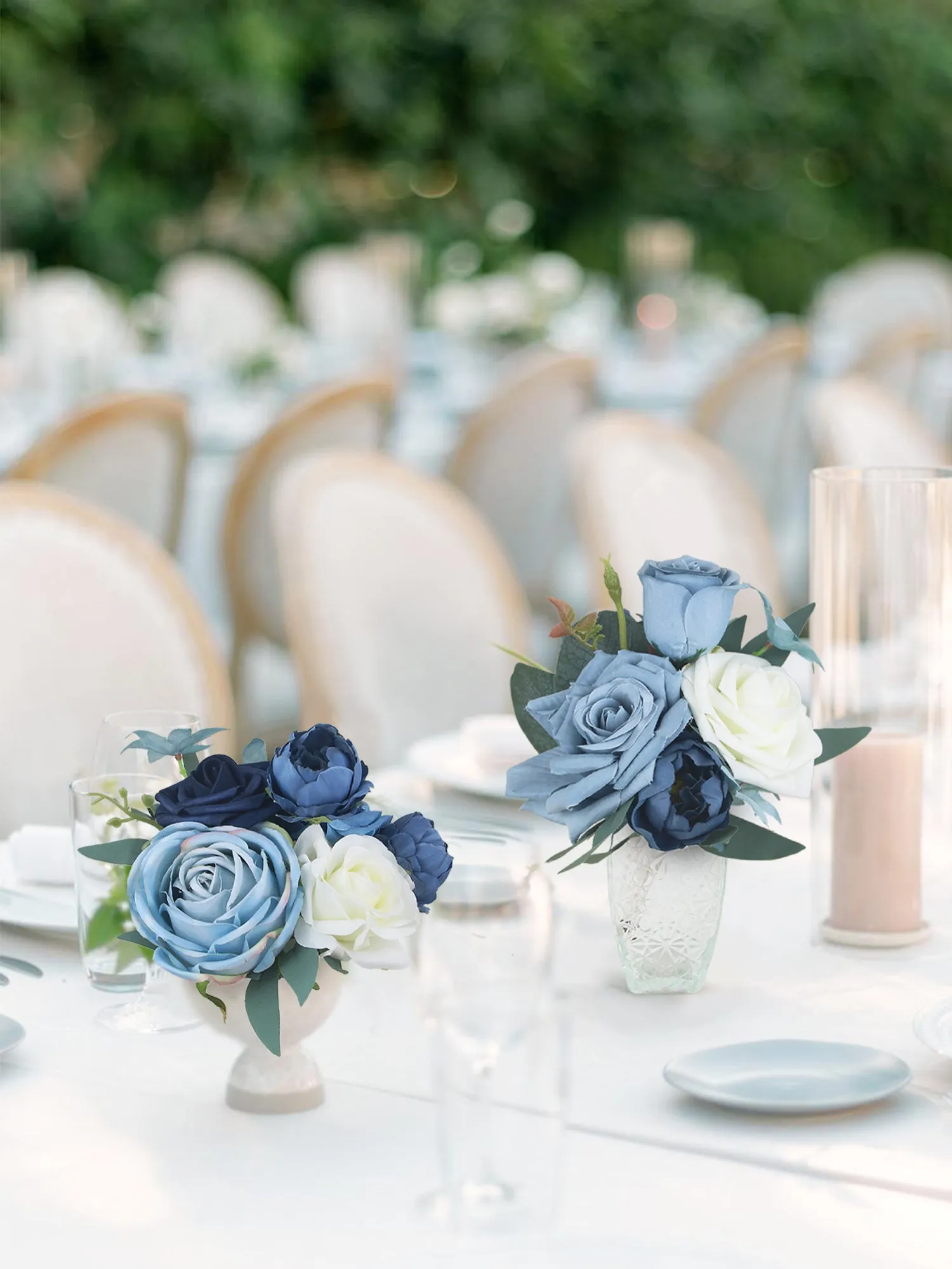 6Pcs Assorted Navy & Dusty Blue Flower Centerpiece