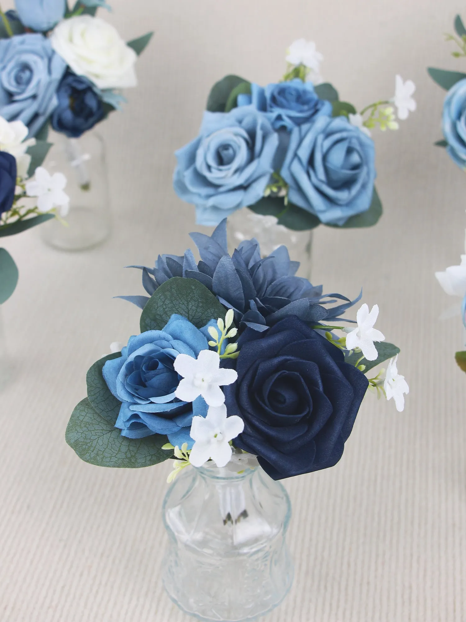 6Pcs Assorted Navy & Dusty Blue Flower Centerpiece