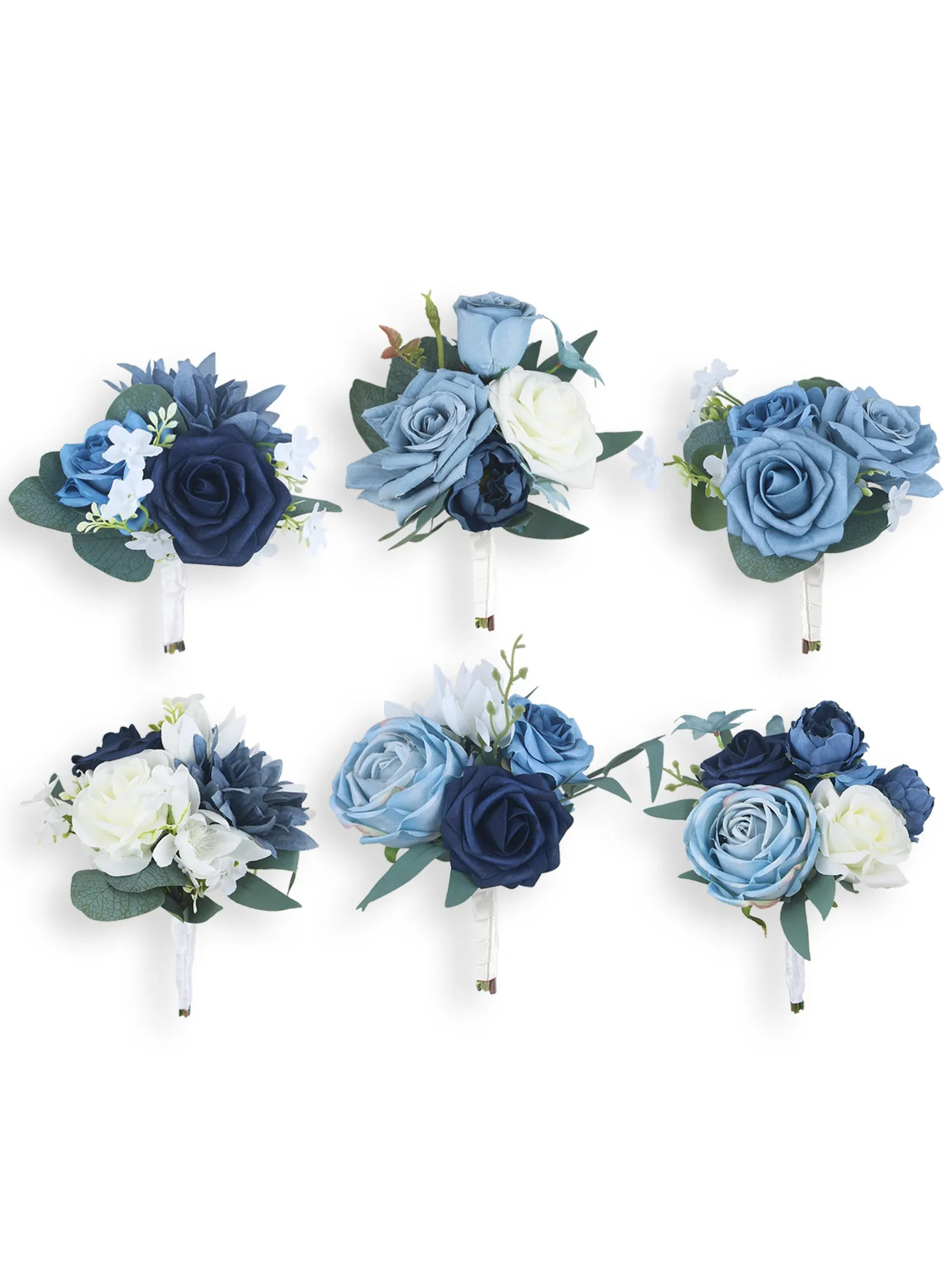 6Pcs Assorted Navy & Dusty Blue Flower Centerpiece