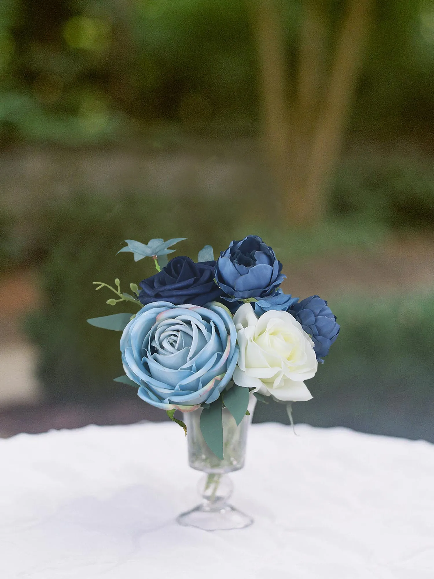 6Pcs Assorted Navy & Dusty Blue Flower Centerpiece