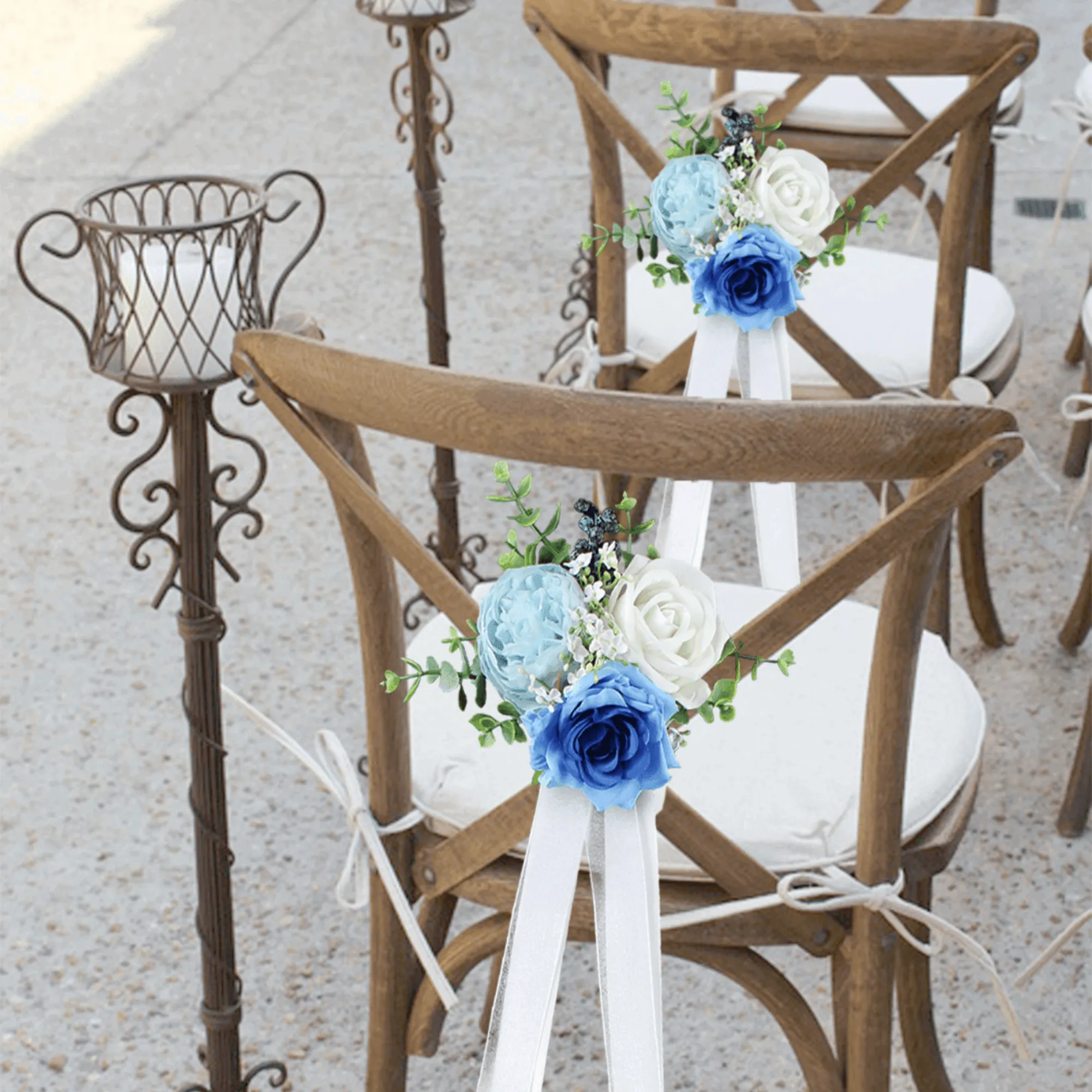 6Pcs Blue & White Aisle Flower Arrangement