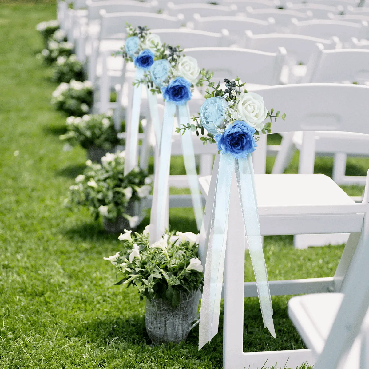 6Pcs Blue & White Aisle Flower Arrangement