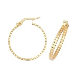 9CT Yellow Gold 20mm Diamond Cut Hoop Earrings ER653