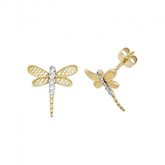 9ct Yellow Gold Zirconia Dragonfly Stud Earrings ES602